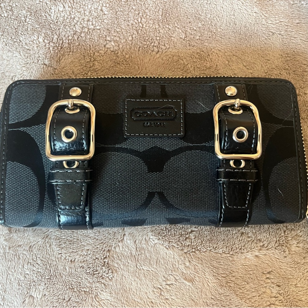 Coach Black Wallet with Dual Buckle Design